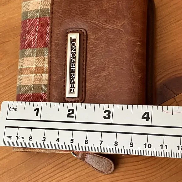 LONGABERGER WALLET 3 folded Brown Leather/Textil Zip/Magnet - Picture 9 of 9